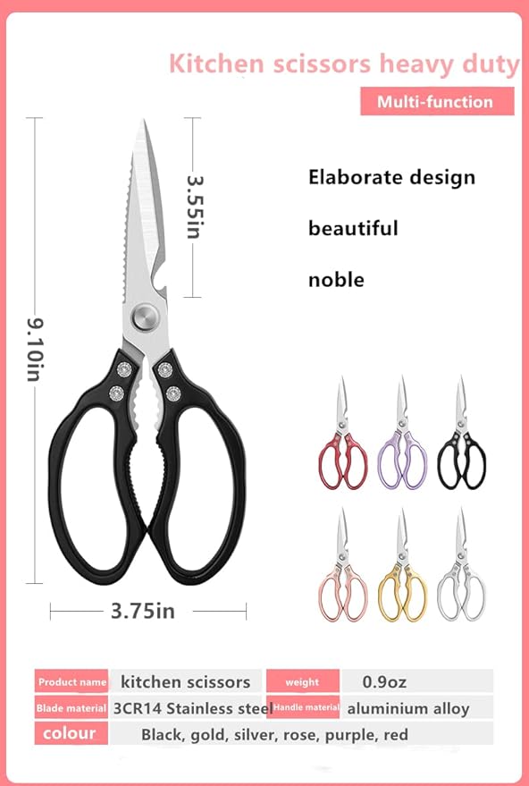 AWinjoy Heavy Duty Sharp Kitchen Scissors, Dishwasher Safe, Cooking Shears for Meat, Chicken, Fish, Poultry, Herb, Bread (Black) - Bloomnest