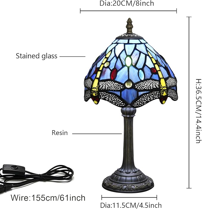 Tiffany Lamp Stained Glass lamp Small Bedside Table Lamps for Living Room Bedroom Dorm Kitchen Home Decor Festival Birthday Gift,Dragonfly - Bloomnest