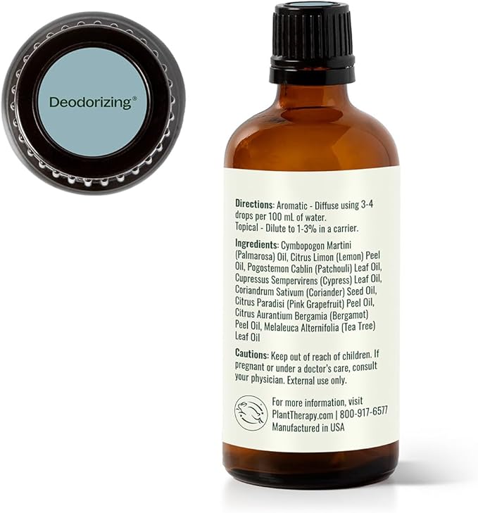 Plant Therapy Deodorizing Essential Oil Blend, 100 mL (3.3 oz), Made with 100% Pure Essential Oils, Undiluted, Perfect for Essential Oil Diffusers and Freshening A Room PlantTherapy