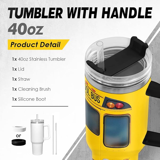 SANDJEST School Bus Driver Gift, 40oz Stainless Steel Insulated Coffee Tumbler With Lid & Straw, Travel Mug Appreciation Gift for Men Women Christmas Birthday Back To School - Bloomnest