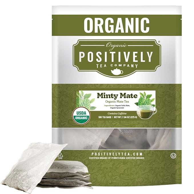 Organic Positively Tea Company, Minty Mate, yerba Mate Tea Bags, 100 Count, Eco-Friendly Tea Bags, Non-GMO - Bloomnest