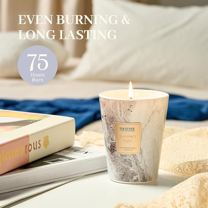 M&SENSE Summer Night Scented Candles for Home, Lead-Free Wick Highly Scented Jar Candles, 14.1 Oz 80 Hours Lasting Burning Candles Gifts for Women, Relaxing Aromatherapy Candle for Stress Relief - Bloomnest
