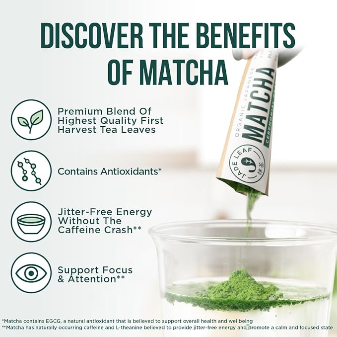 Jade Leaf Matcha Organic Premium Ceremonial Grade Matcha Green Tea Powder - Japanese - Culinary, Ingredient, Ceremonial Barista Teahouse, Latte, Collagen, 0.04 Ounce (Pack of 100), Ceremonial Matcha - Bloomnest