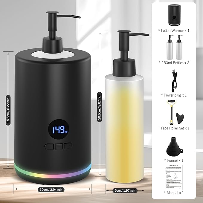 Lotion Warmer, Yofuly Portable Oil Warmer for Massage, Heated Lotion Dispenser Device with Gua Sha Roller Kit, Electric Massage Oil Digital Heater for Home and Salon Use, Black - Bloomnest