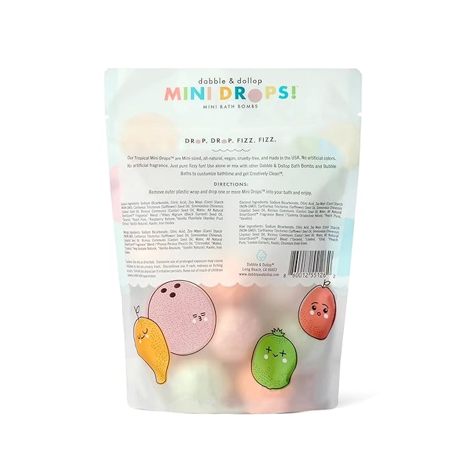 Dabble & Dollop Tropical Mini Bath Bombs & Coconut Shampoo, Body Wash and Bubble Bath for Kids - All Natural Scents, Resealable Pouch, Vegan, Gluten-Free, Cruelty-Free (Pack of 2) - Bloomnest