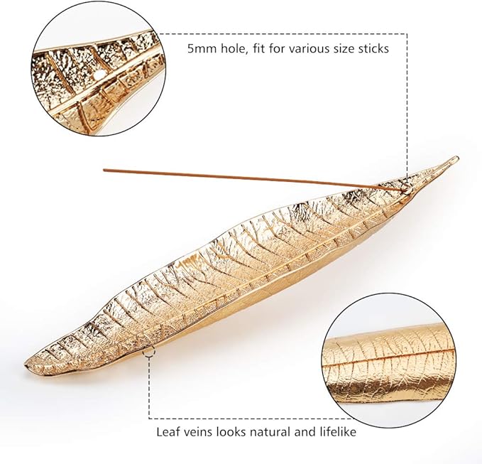 Accmor Incense Holder Set, Leaf and Snail Incense Burner, Incense Ash Catcher, Incense Sticks Holder for Counters, Meditation Room, Yoga, Home, Office, Gold - Bloomnest