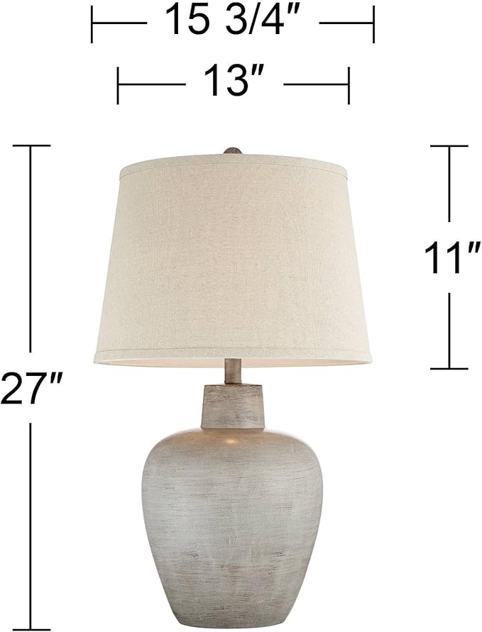Regency Hill Glenn Rustic Country Cottage Style Table Lamps 27" Tall Set of 2 Southwest Urn Neutral Fabric Drum Shade Decor for Living Room Bedroom House Bedside Nightstand Home Office - Bloomnest