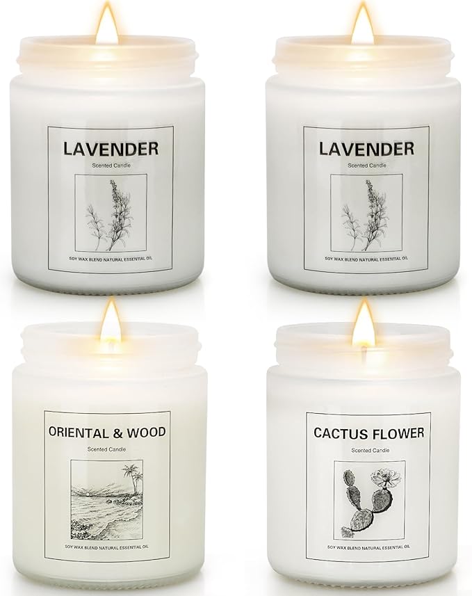 4 Pack Candles for Home Scented, Lavender Candle Set, Aromatherapy Jar Candle for Home, 28 oz 200 Hour Long Lasting, Natural Soy Wax Candles Gifts Set for Women, Birthday, Valentine, Anniversary - Bloomnest
