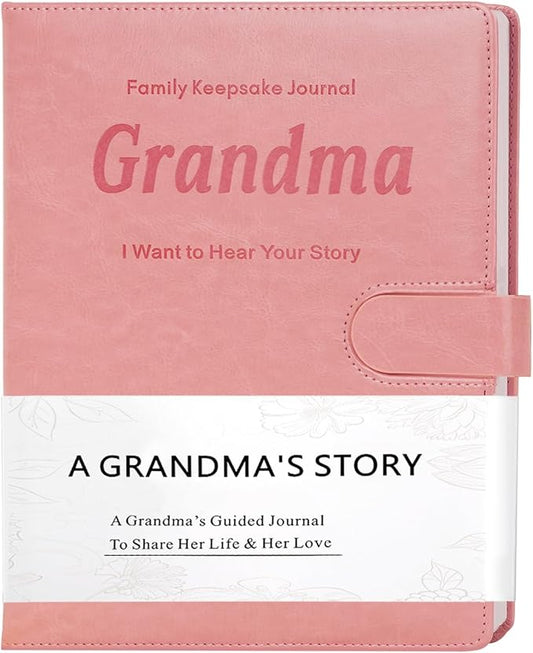 Artmag Grandma's Life Story Journal with 250+ Prompt Questions, Family Keepsake Book Leather Cover for Grandma to Share Her Memories for Birthday Mother's Day Christmas (Pink) - Bloomnest