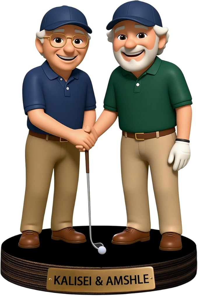 Custom Golf Photo Cartoon Style Desk Decor with Wooden Base, Personalzied Golf Lover Cartoon Photo Picture Portrait Sculpture Frame Acrylic Sign Plaque Gifts for Women Men Couple Family - Bloomnest