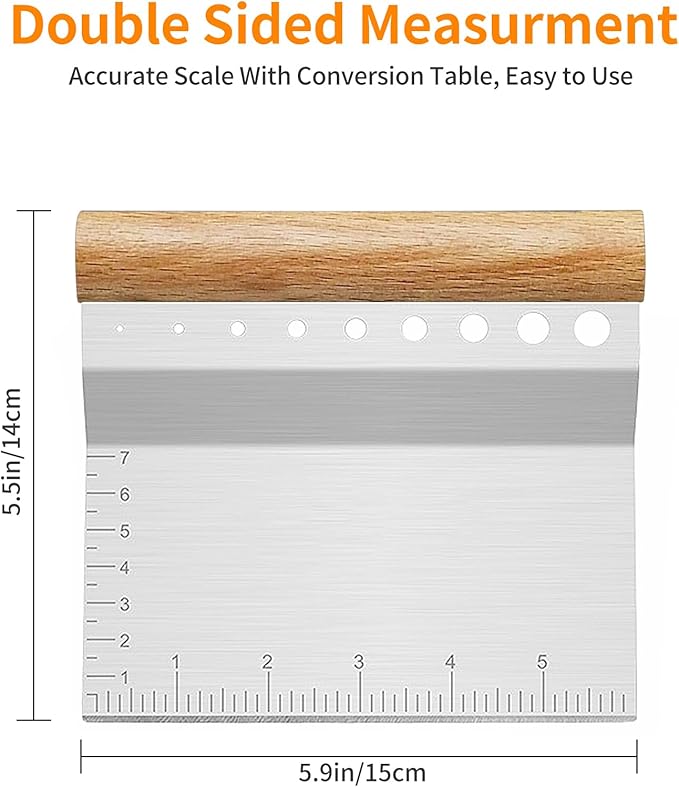 ALLTOP Dough Bench Scraper/Cutter/Chopper Stainless Steel Blade with Herb Stripper,Multipurpose Kitchen Pastry Tool with Scale Ruler - Leaf Remover - 1 Pack - Bloomnest