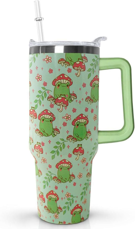 Ceovfoi 40 Oz Frog Tumbler With Handle, Green Coffee Travel Mug Cup and Water Bottle, Decor and Gifts for Women