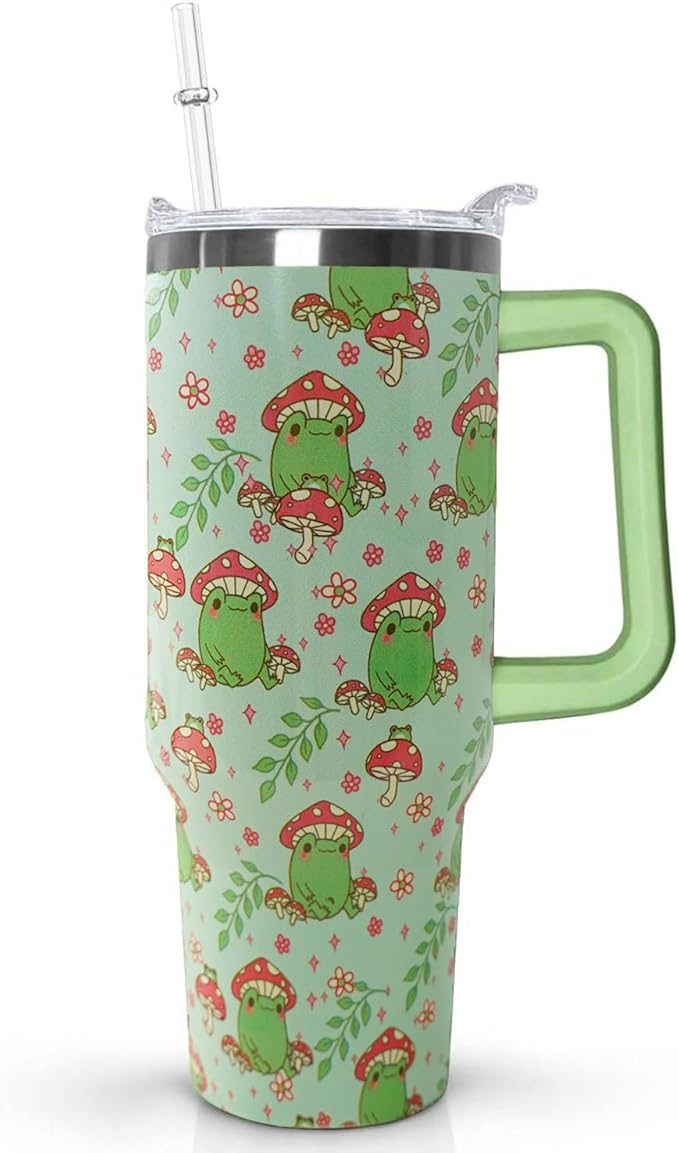 Ceovfoi 40 Oz Frog Tumbler With Handle, Green Coffee Travel Mug Cup and Water Bottle, Decor and Gifts for Women - Bloomnest