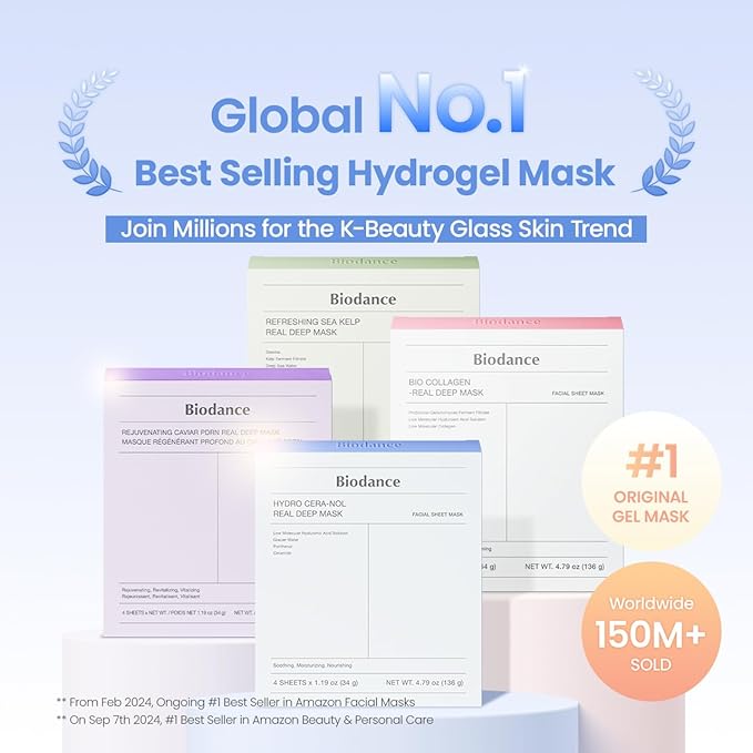 BIODANCE Hydro Cera-nol Real Deep Mask, Hydrating Overnight Hydrogel Mask, Moisturizing, Redness Reducing, Quick Soothing, Korean Skin Care, Valentines Day Gifts for Her |1.19oz(34g) x4ea - Bloomnest