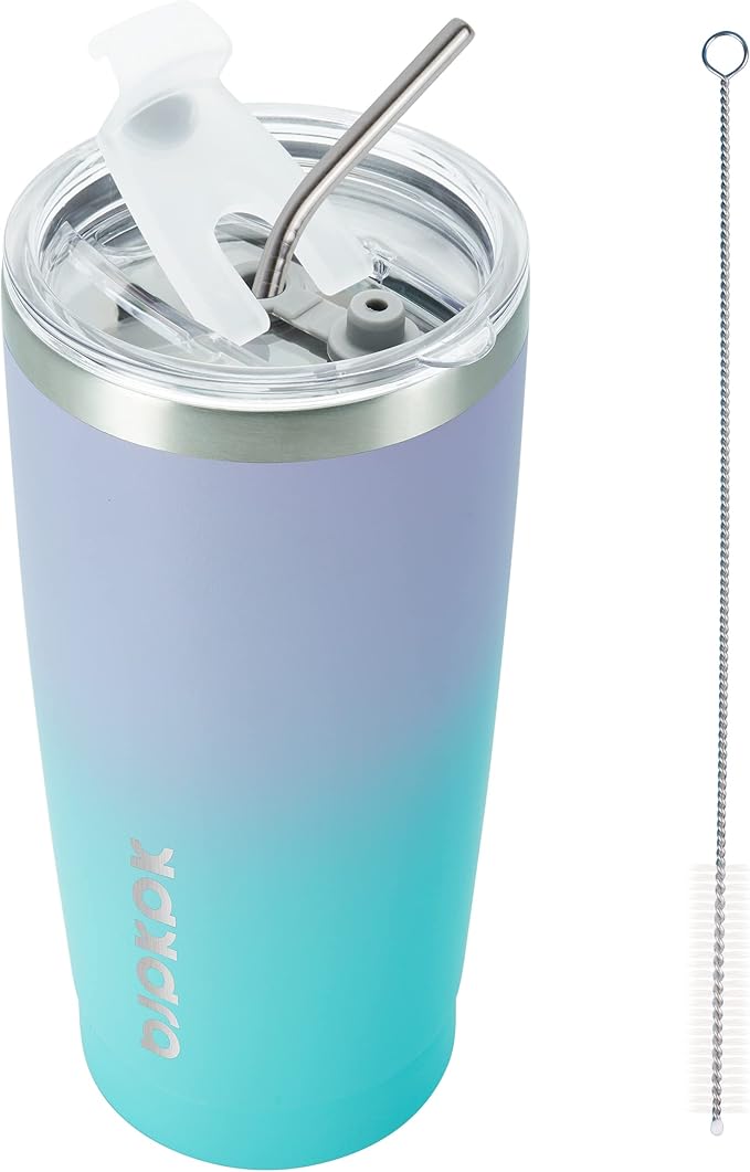 BJPKPK Insulated Stainless Steel Tumbler, Coffee Cup with Lid and Straw, Double Wall Vacuum Travel Mug, Powder Coated Leakproof Tumbler Cup,Lavender Green - Bloomnest