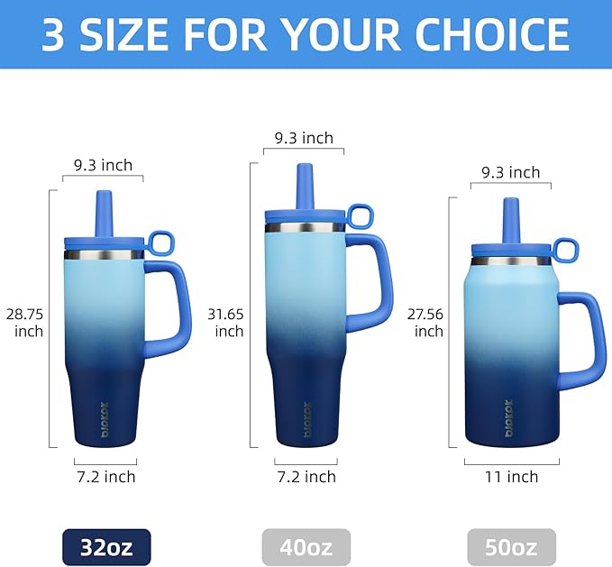 BJPKPK 32oz Stainless Steel Insulated Tumbler with Handle and Straw Travel Coffee Mug Thermal Cups with Lid,Sky - Bloomnest