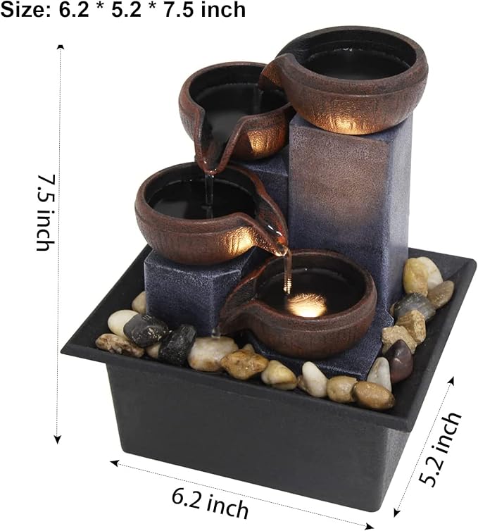 Small Tabletop Waterfall Fountain Zen Meditation Fountain Indoor Desktop Water Fountain with LED Light and Natural River Rocks for Office Home Bedroom - Bloomnest