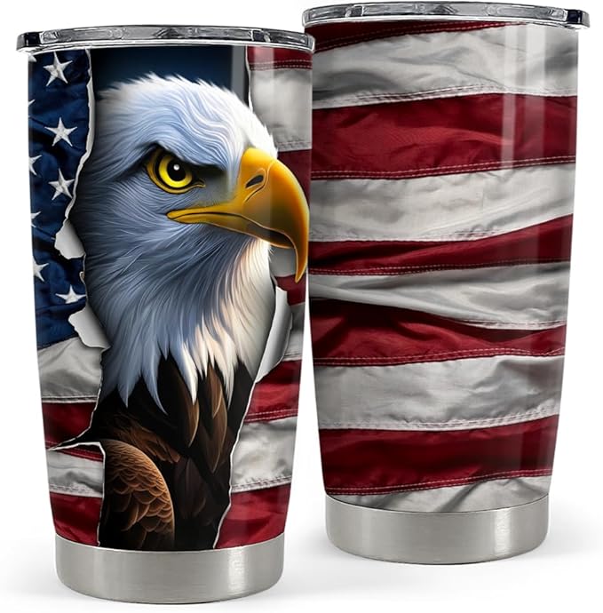 SANDJEST Eagle Tumbler 20oz Stainless Steel Insulated Coffee Travel Mug Cup American Flag Eagle Gifts for Men, Veterans on Birthday Christmas - Bloomnest