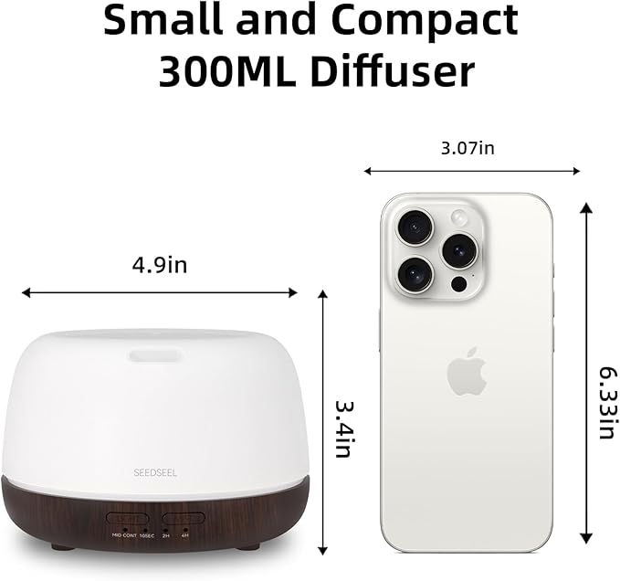 300ML Essential Oil Diffuser, Small Aromatherapy Diffuser with Remote Control, 7-Color LED Light,4 Timer, Quiet,Auto-Off, Easy to Use,for Home,Bedroom,Office - Bloomnest