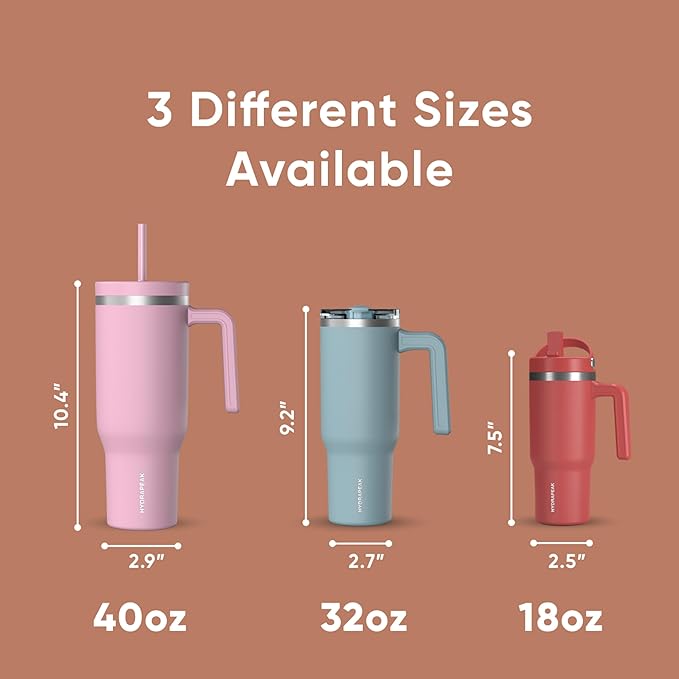 Hydrapeak Voyager 40 Oz Stainless Steel Tumbler with Handle, Insulated Water Bottle With Straw & Lid, Cupholder Friendly Reusable Travel Mug (Apricot Crush) - Bloomnest