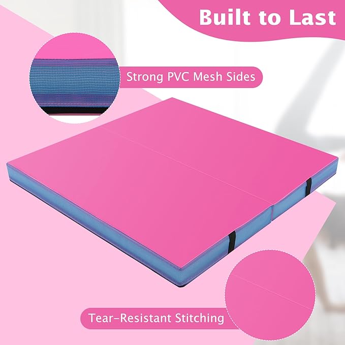 Giantex 4' x 4' Folding Gymnastics Mat with Carry Handles, Bio-Folding Tumbling Mat for Kids & Cheerleading - Bloomnest