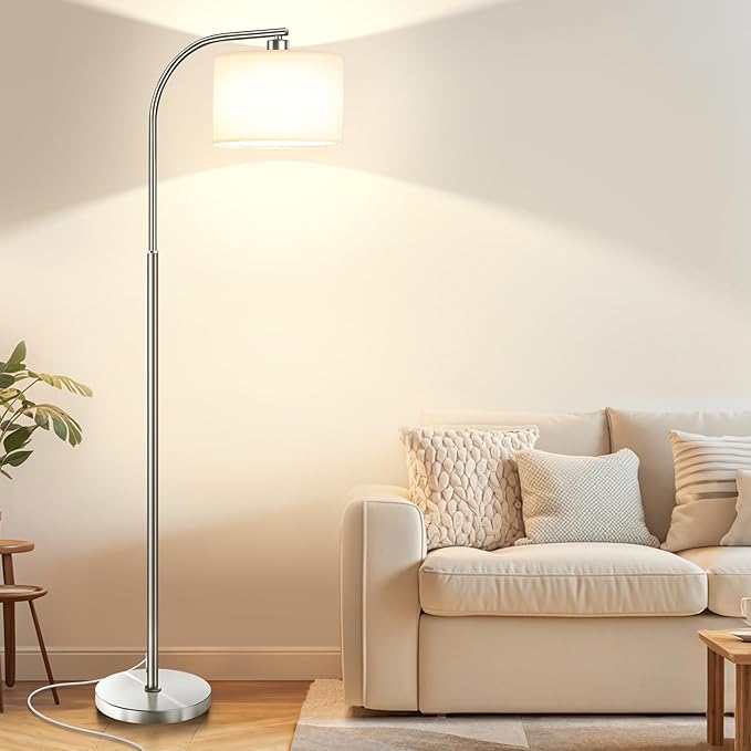 Floor Lamp for Living Room,65'' Modern Standing Lamps with 9W LED Bulb,Silver Tall Floor Light with Fabric Shade,3 Color Temperatures Tall Lamp for Bedroom Office Study Room Corner Dining Room - Bloomnest