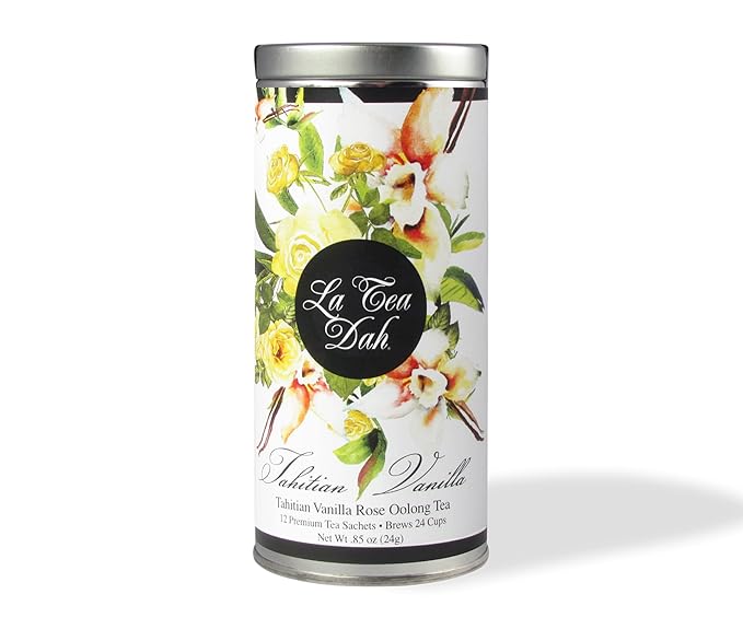 Tahitian Vanilla Rose Tea by La Tea Dah, Lightly Caffeinated Oolong Tea Bags Flavored with Vanilla & Rose Petals, Floral Tea Gift Collection (12 Sachets) - Bloomnest
