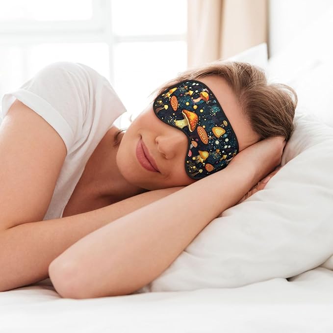 Sleep Eye Mask Mushroom Forest with Lights Sleep Mask for Women Men Comfortable Eye Mask with Adjustable Strap Soft Eye Cover Blindfold for Travel Yoga Nap Shift Work - Bloomnest