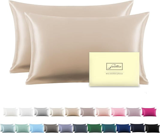 Silk Pillow Cases 2 Pack,Soft Breathable and Sliky Queen Size Pillow Cases Set of 2,Natural Mulberry Silk Pillowcase Set of 2 for Hair and Skin with Hidden Zipper (Champagne,20"X 30",2pcs) - Bloomnest