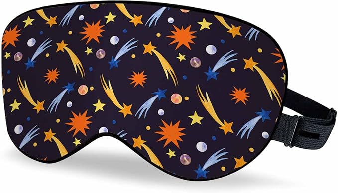 Space Sleep Mask Watercolor Shooting Stars Multicolored Planets Men Women Sleep Mask with Adjustable Strap Eye Cover Eye Shade for Travel, Nap,Meditation - Bloomnest