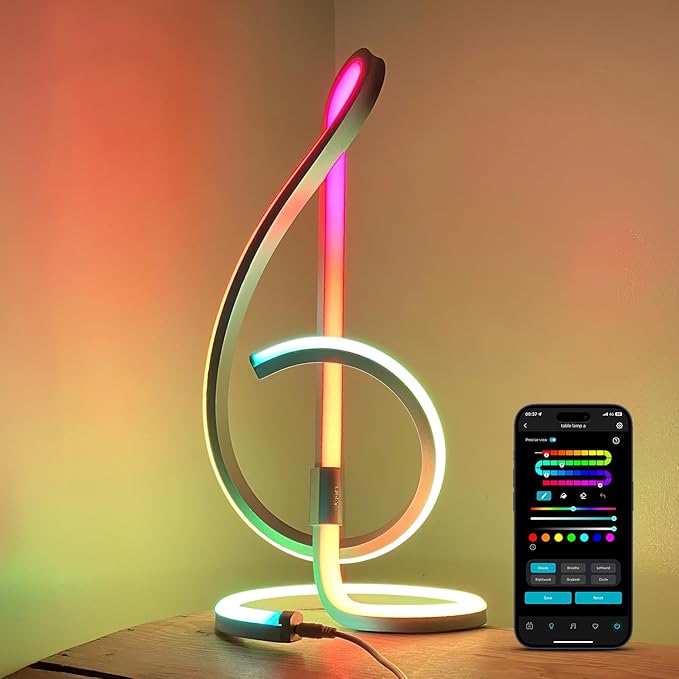 Lepro TB2 AI Smart Table Lamp, RGB+IC Addressable LED Lamps Alexa Google Home Enable, APP Control DIY Color Changing Modern Spiral Lamp, Music Sync, AI Generated Lighting LLM, 2.4 GHz WiFi/Bluetooth - Bloomnest