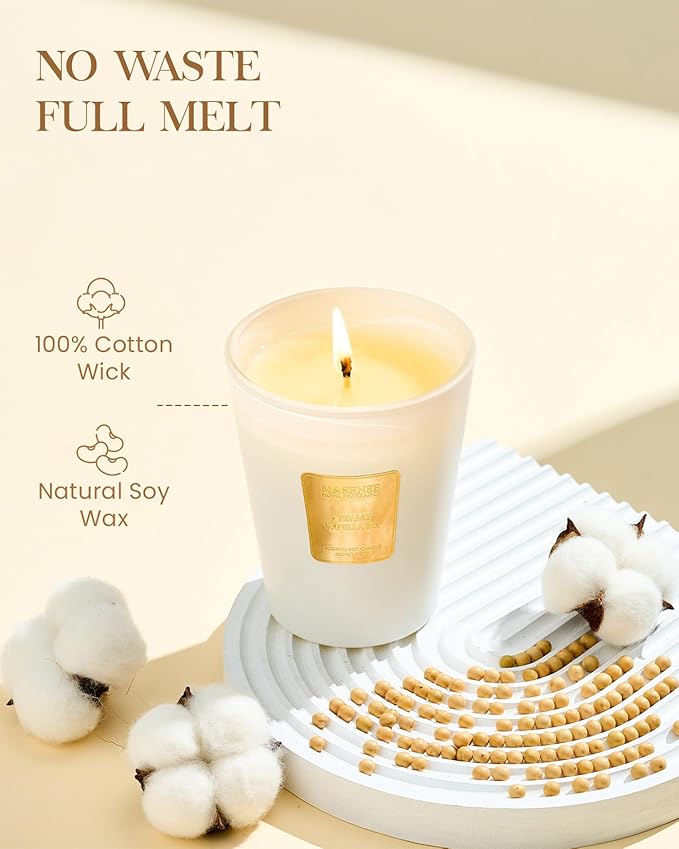 M&SENSE Creamy Vanilla Pie Scented Natural Soy Wax Candle, 14.1oz 60 Hours Long Lasting Slow Burning, Aromatherapy Candle for Stress Relief, Fall Winter Festival Gifts for Home Decor - Bloomnest