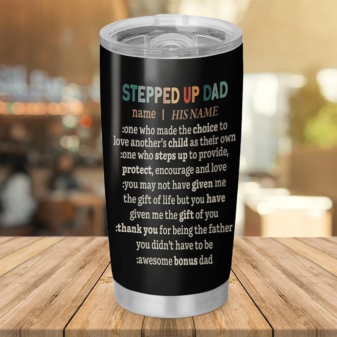 Custom The Best Step Dad Thanks For Stepping In Bonus Dad Personalized Tumbler Cup Father's Day Gift, Gift For Step Dad, Dad, Father, Papa 20oz Insulated Coffee/Tea Tumbler with Lid - Bloomnest