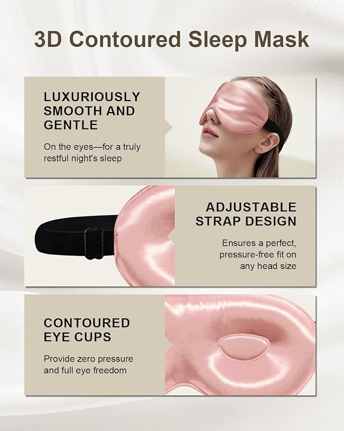 Luxury 22 Momme 100% Mulberry Silk Sleep Mask – 3D Eye Mask with Adjustable Strap, Gentle on Skin and Eyes, Provides Complete Light Blockage for Deep Sleep (Pink, Adjustable) - Bloomnest