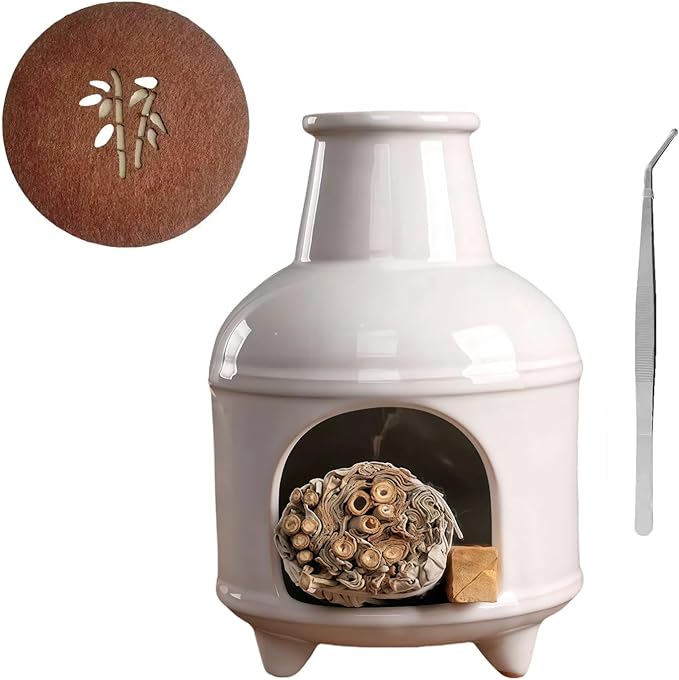 Handmade White Ceramic Palo Santo Holder Burner & Sage Holder - Mini Tabletop Chiminea Burner Tray with Ash Catcher, Decorative Incense Holder for Spiritual Meditation & Yoga