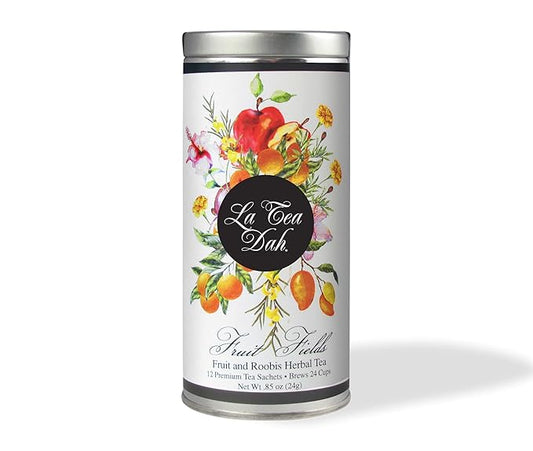 Fruit Fields Rooibos Herbal Tea by La Tea Dah, Caffeine Free Rooibos, Apple, Orange, Passion Fruit, Mango, Marigold, & Hibiscus Tea Bags, Floral Tea Gift Collection (12 Decaf Sachets)