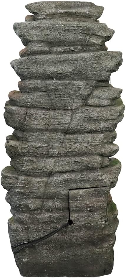 Naturefalls 47.2inches Outdoor Rockery Water Fountain with Led Lights - Poly-Resin Rock Cascading Water Fountains - Relaxation Water Features for Patio, Yard, Deck, Garden Decor - Bloomnest