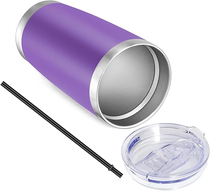 VEGOND 20oz Tumbler with Lid and Straw Stainless Steel Tumbler Cup Bulk Vacuum Insulated Double Wall Travel Coffee Mug Powder Coated Coffee Cup(Purple 6 Pack)