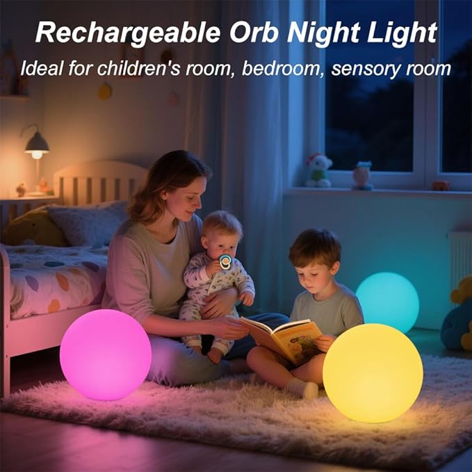 12-inch LED Glowing Ball Light w/Remote, LED Globe Orb Night Light Mood Lamp for Kid Adult, Rechargeable Dimmable RGB Color Changing Glowing Orb, Waterproof Light Up Ball for Garden Patio Party Decor - Bloomnest