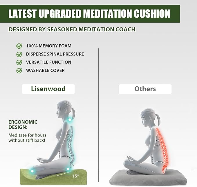Meditation Cushion - Floor Pillow, Enlarge High Density Extremely Firm, Large Big Foam Floor Cushion Seating for Adults - Premium Yoga Pillows for Adults Gifts for Women, Men Green - Bloomnest