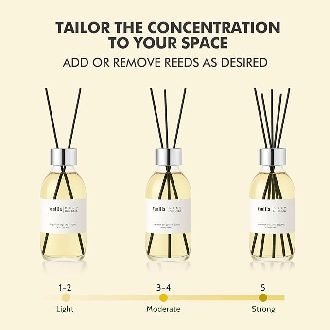 Clesh Reed Diffuser Set, 6.7 oz Vanilla Scented Diffuser with Sticks, Home Fragrance Reed Diffuser for Bathroom Shelf Decor - Bloomnest