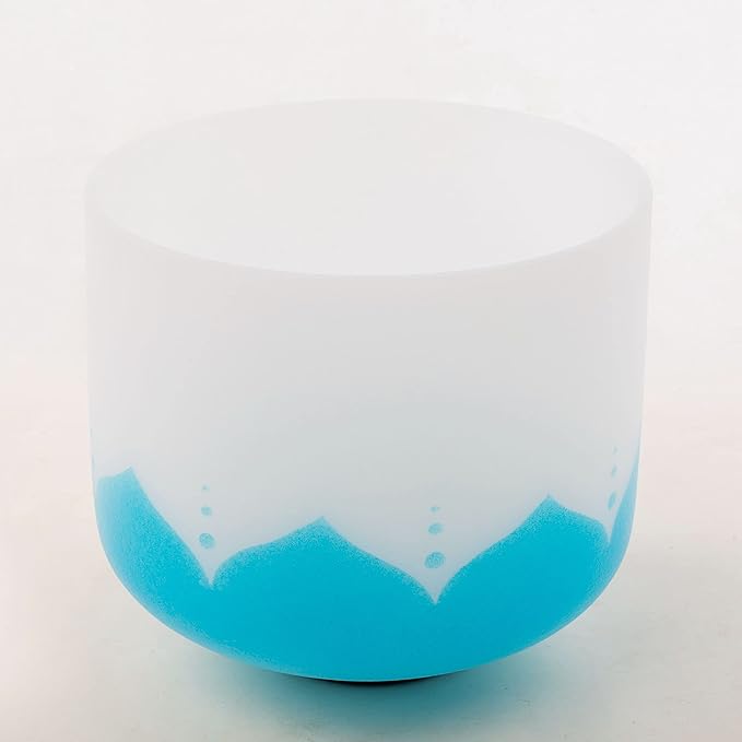 Leize Crystal Singing Bowl 432hz G Note Throat Chakra Blue Lotus Design 8" Wide with Suede Striker - Bloomnest