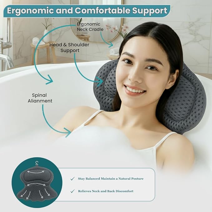 Bathtub Tray and Bath Pillows for Tub – Expandable Bamboo Bathtub Caddy with Phone & Wine Holder, Soft Bath Pillows for Tub & Head/Neck Support - Bloomnest