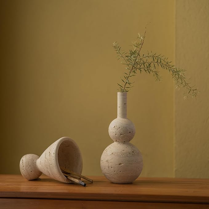 Wild Works Vintage Travertine Cave Stone Incense Mid-Ancient Minority Abstract Geometric Ornament Home Decor Indoor