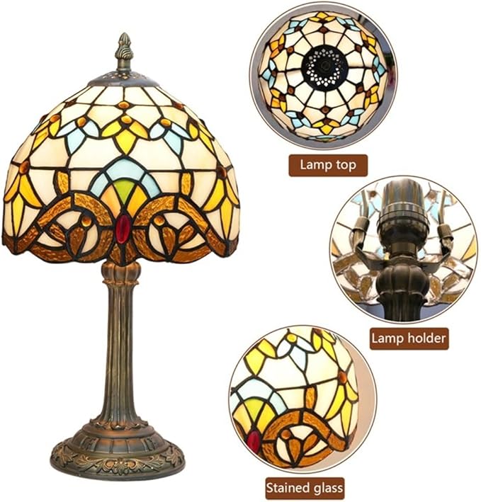Tiffany Table 8 Inch Small Stained Glass Table Lamp Retro Baroque Reading Light, Suitable For Bedrooms Living Rooms Offices Study Rooms Tiffany Style Retro Home Decoration Crafts (Yellow, Brown) - Bloomnest