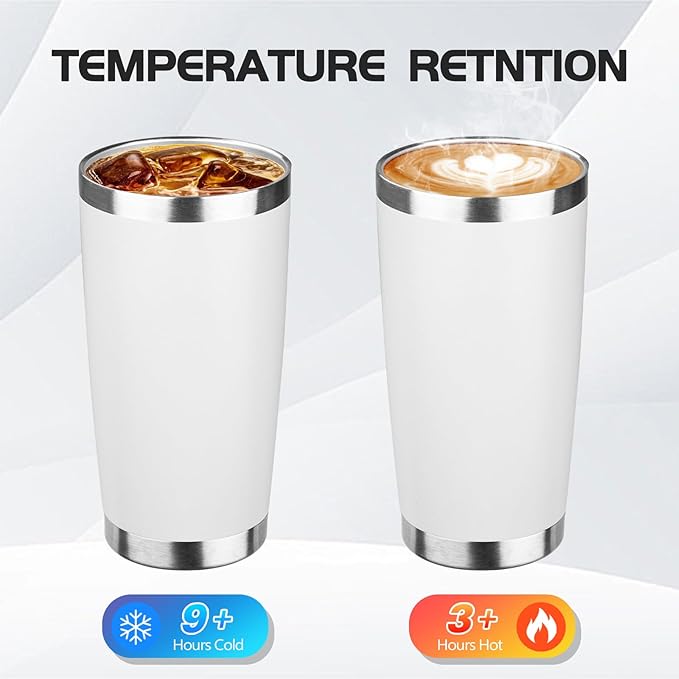 StarSpeed 20oz Tumbler Bulk with Lid, Stainless Steel Insulated Tumblers Double Wall Vacuum Insulated Travel Mug, Powder Coated Coffee Cups for Hot and Cold Drinks(White,8) - Bloomnest