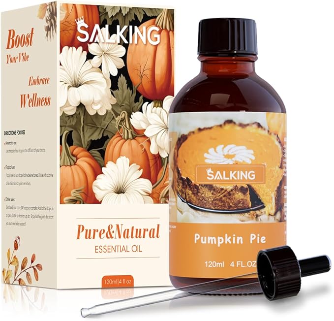 SALKING Pumpkin Pie Fragrance Oil, 120ml (4 Fl Oz) Premium Essential Oils for Diffuser, Candle Scents for Candle Making, Soap Making Supplies, Autumn Scented Diffuser Oil, Halloween Thanksgiving Gift - Bloomnest