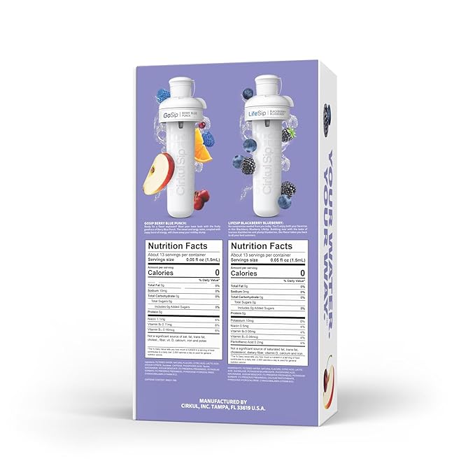 Cirkul 32oz. Matte Periwinkle Stainless Steel Water Bottle Starter Kit with Purple Lid, 2 Flavor Cartridges (1 LifeSip Blackberry Blueberry, 1 GoSip Berry Blue Punch) No Sugar, Zero Calorie Drink Mix Cirkul