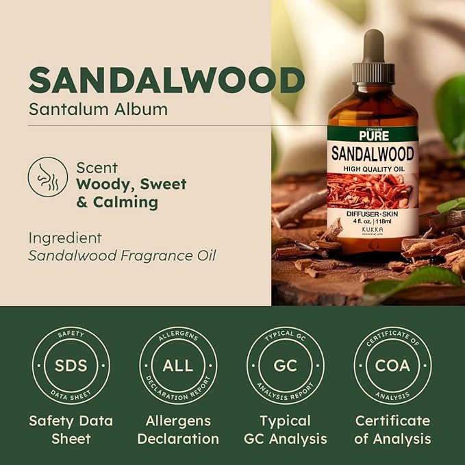 KUKKA Sandalwood Essential Oils - 4 Fl Oz - for Hair, Skin, Diffuser, Aromatherapy & DIY Soap Making Scent - Bloomnest