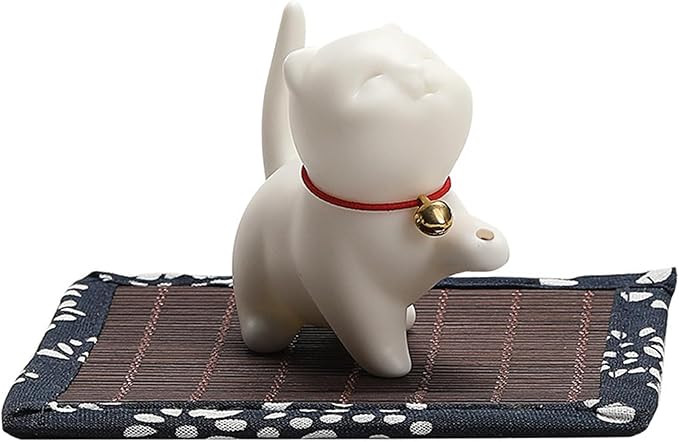 Cat Incense Holder, 2.4inch Ceramic Lucky Cat Incense Stick Holder with Bamboo Mat, Cute Cat Incense Burner, esk Ornament for Home Decorations - Bloomnest
